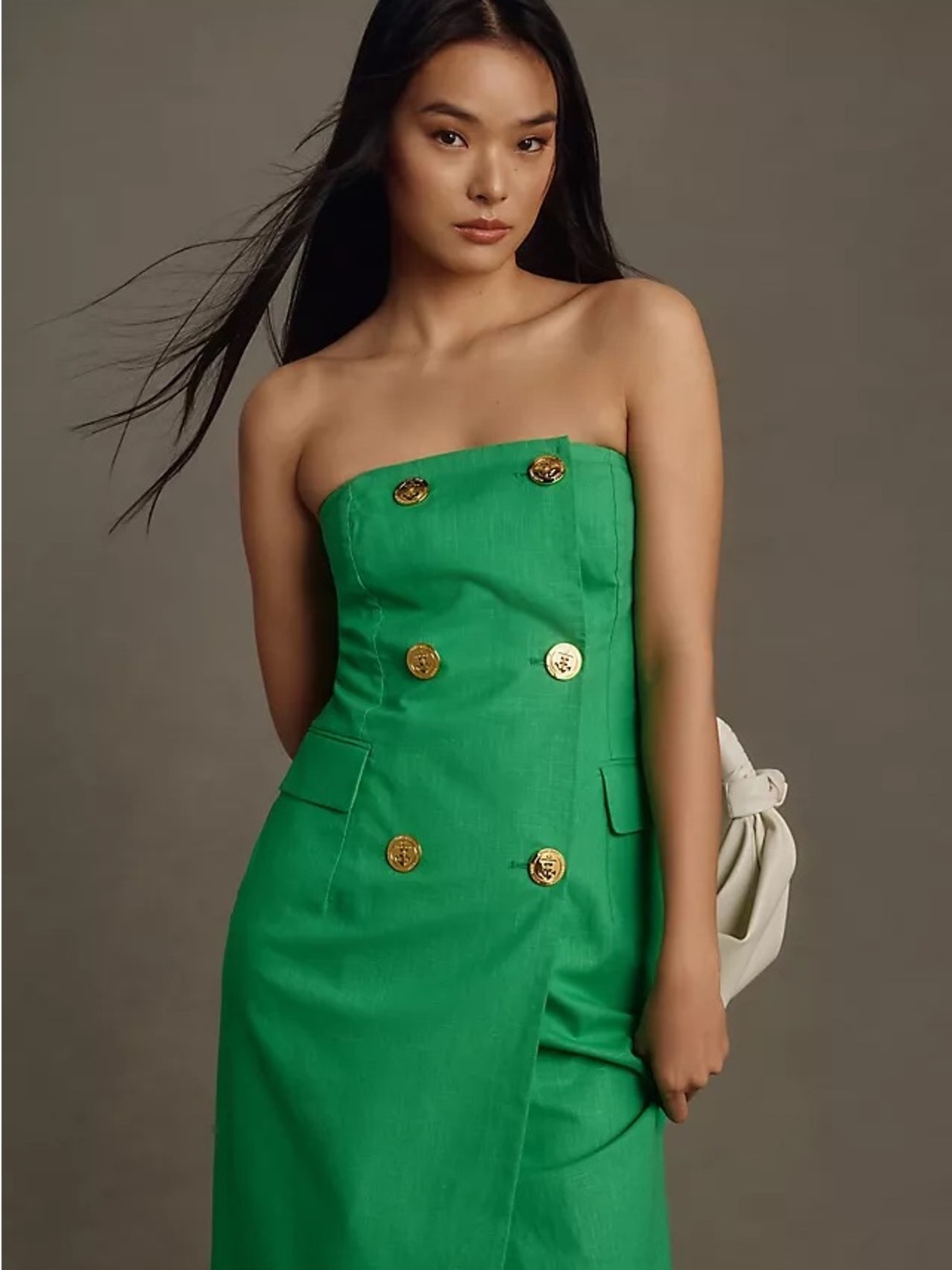 New Anthropologie Mare Mare Strapless Trench Midi Dress Linen Kelly Green M NWT - Picture 2 of 11